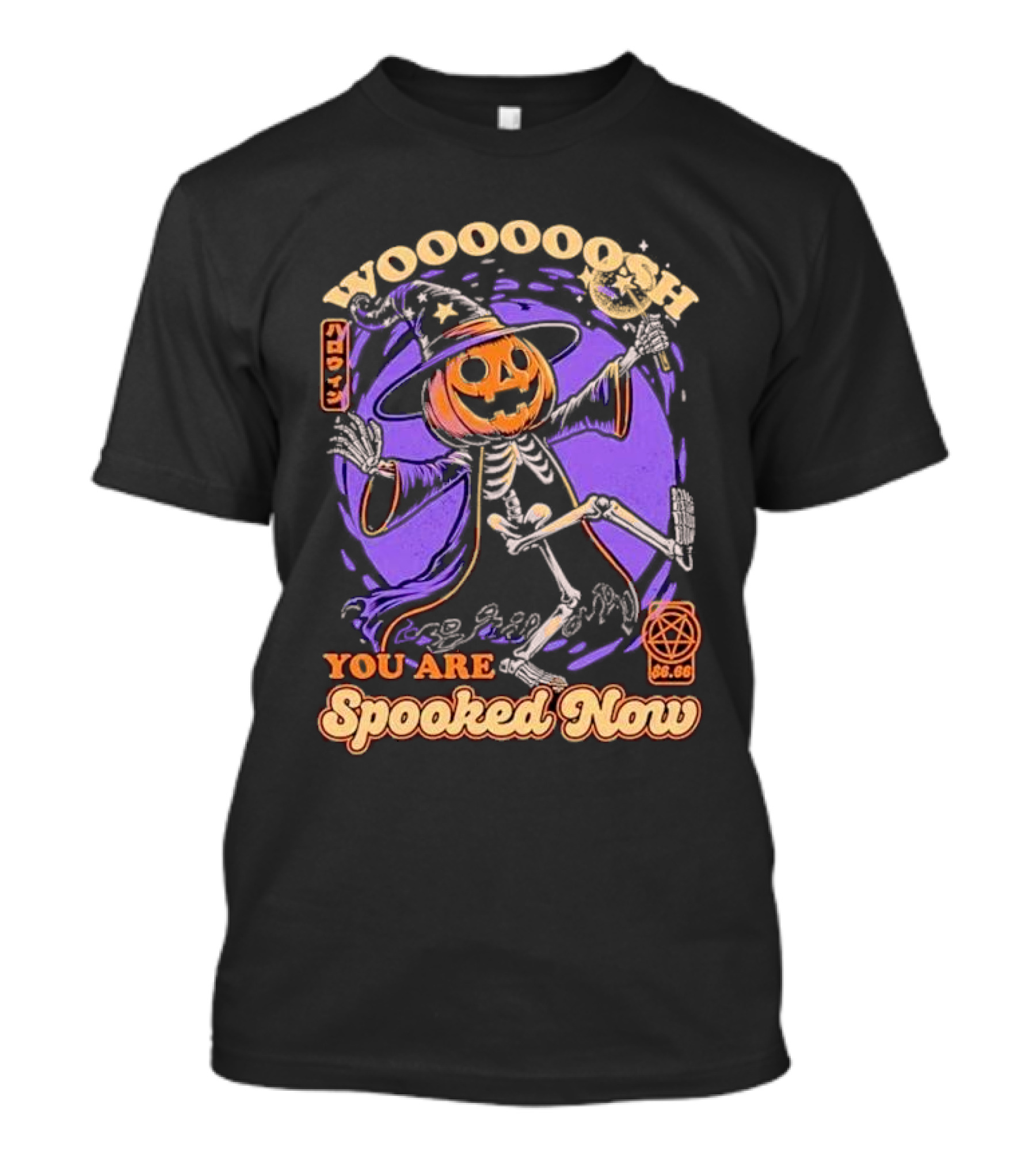 Woooooosh You Are Spooked Now Pumpkin Wizard Skeleton Halloween T-Shirt