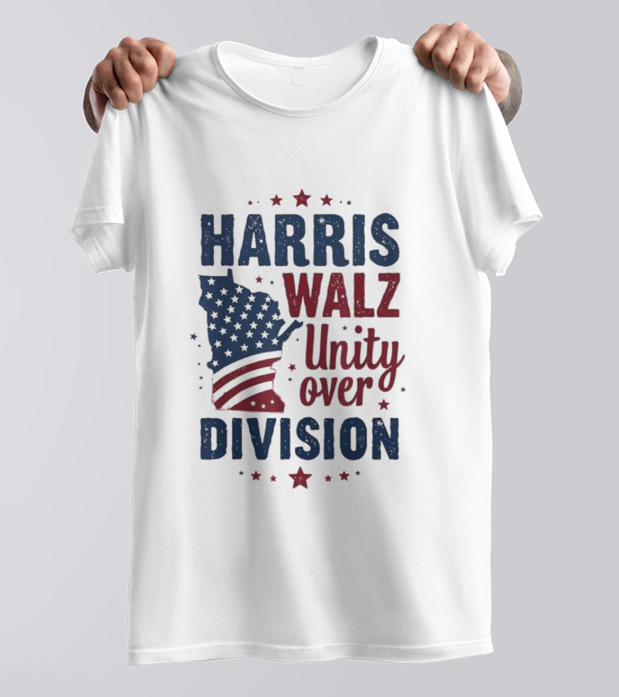 Harris Walz 2024 Unity Over Division America Star Map T-Shirt