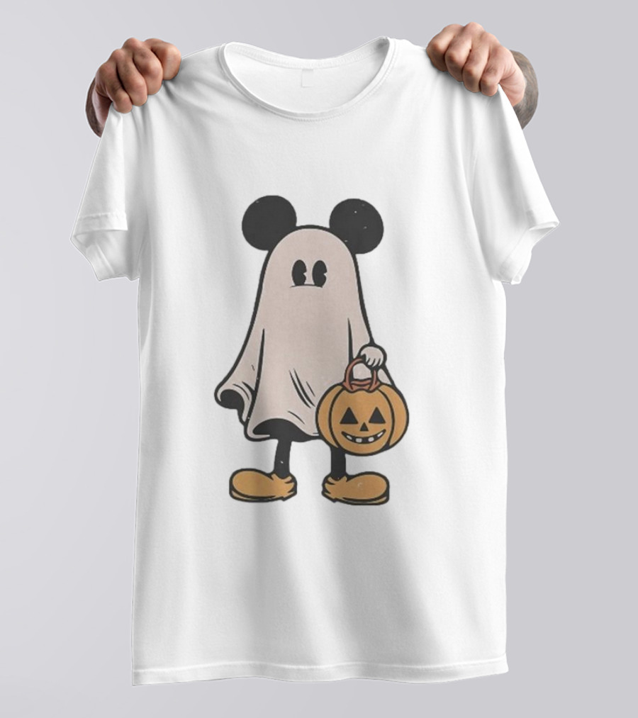 Minnie Mouse Halloween Ghost Costume With Pumpkin Trick-or-Treat Basket T-Shirt