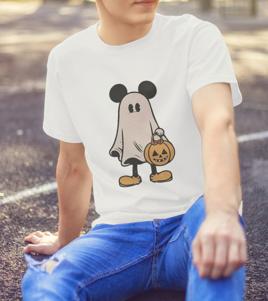 Minnie Mouse Halloween Ghost Costume With Pumpkin Trick-or-Treat Basket T-Shirt