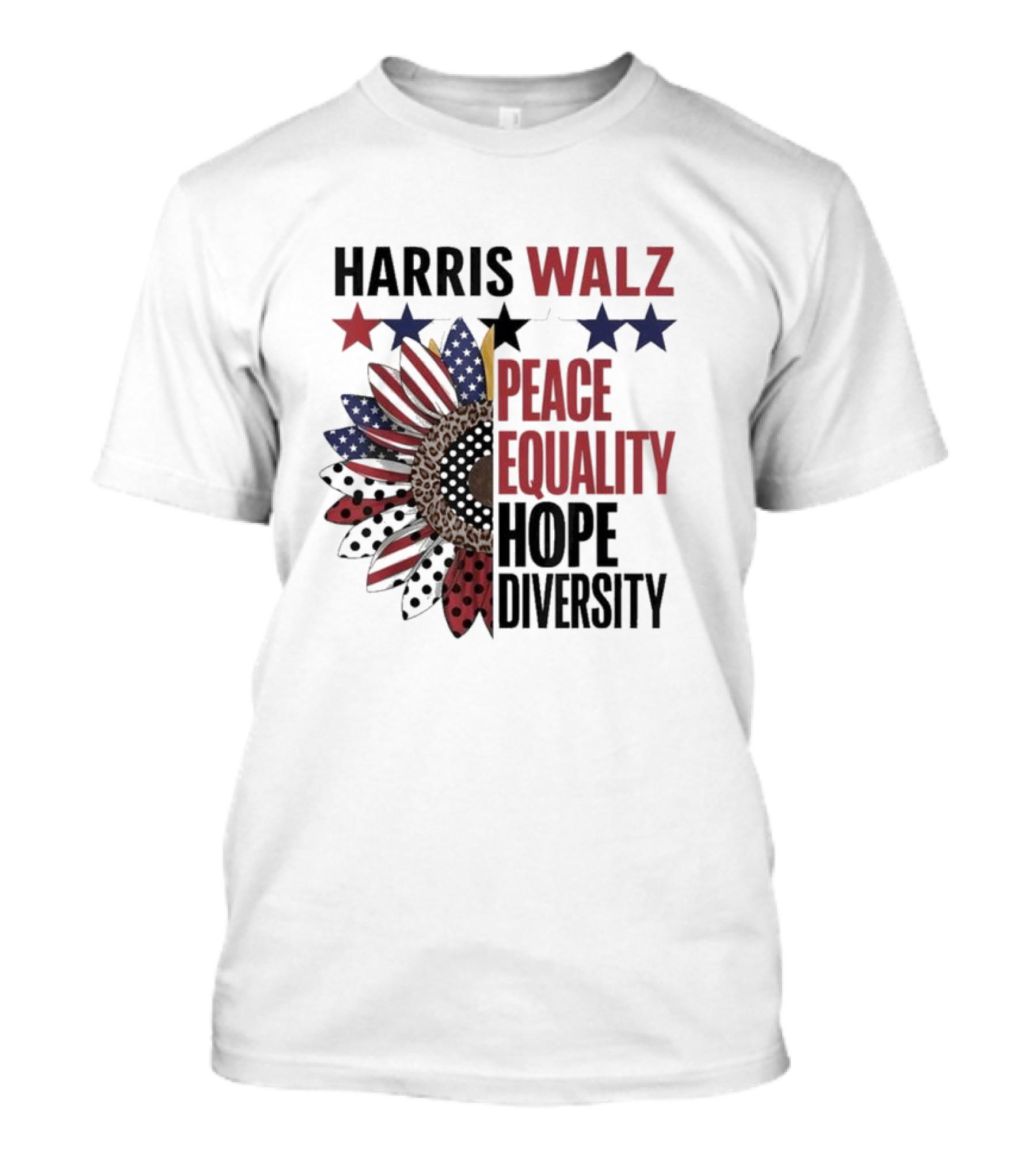 Harris Walz Patriotic Stars Flower Peace Equality Hope Diversity T-Shirt