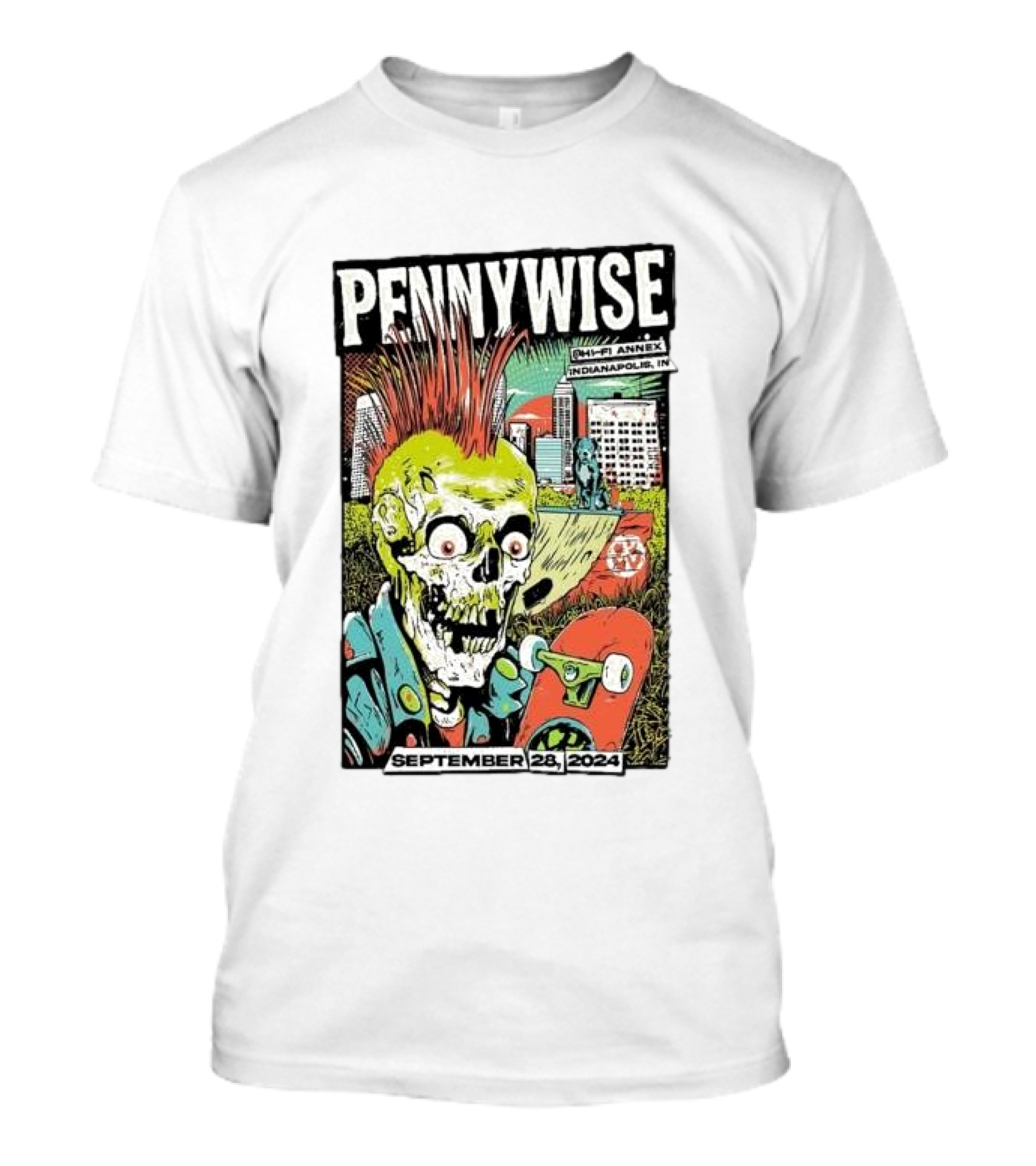 Pennywise Concert At Hi-Fi Annex Indianapolis September 28 2024 Skateboard Zombie T-Shirt