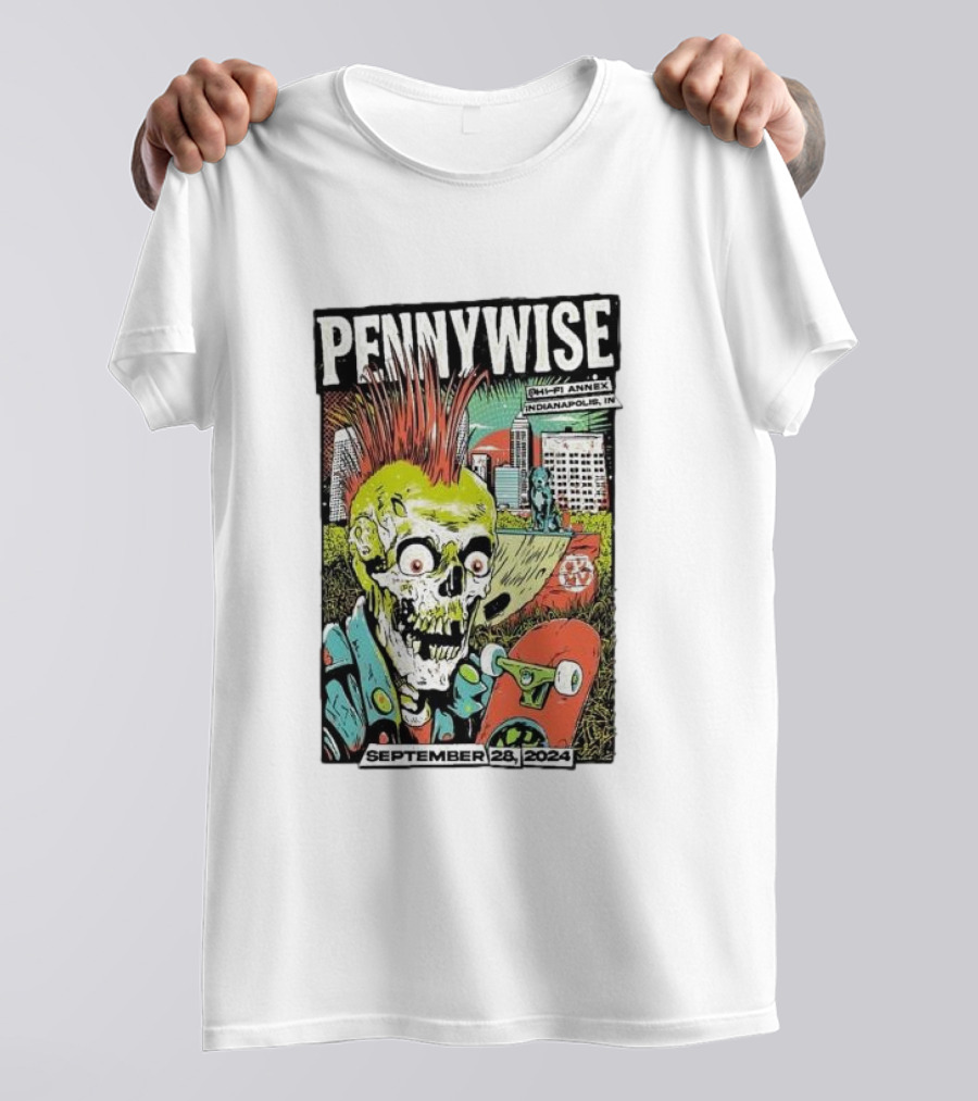 Pennywise Concert At Hi-Fi Annex Indianapolis September 28 2024 Skateboard Zombie T-Shirt