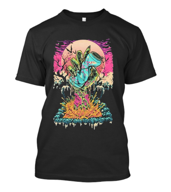 AriZona Halloween 2024 Zombie Hand And Can With Neon Full Moon And Bats T-Shirt