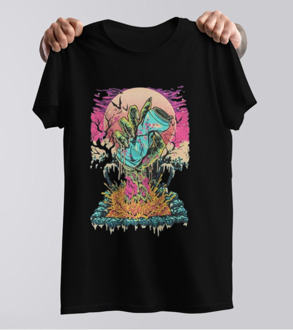 AriZona Halloween 2024 Zombie Hand And Can With Neon Full Moon And Bats T-Shirt