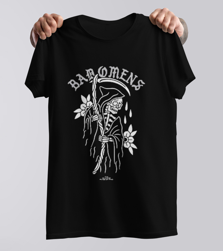 Bad Omens Reaper The Death Of Peace Of Mind Skeleton Cloaked With Flowers T-Shirt