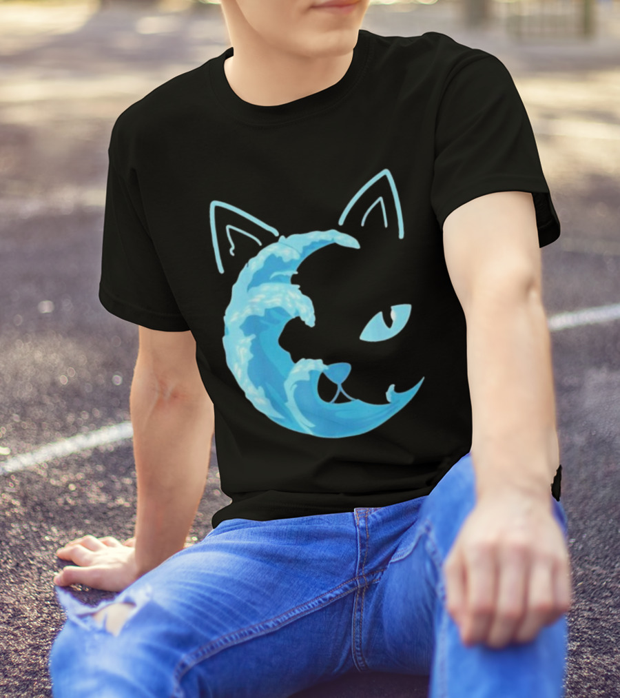 Cat Wave Face Blue T-Shirt