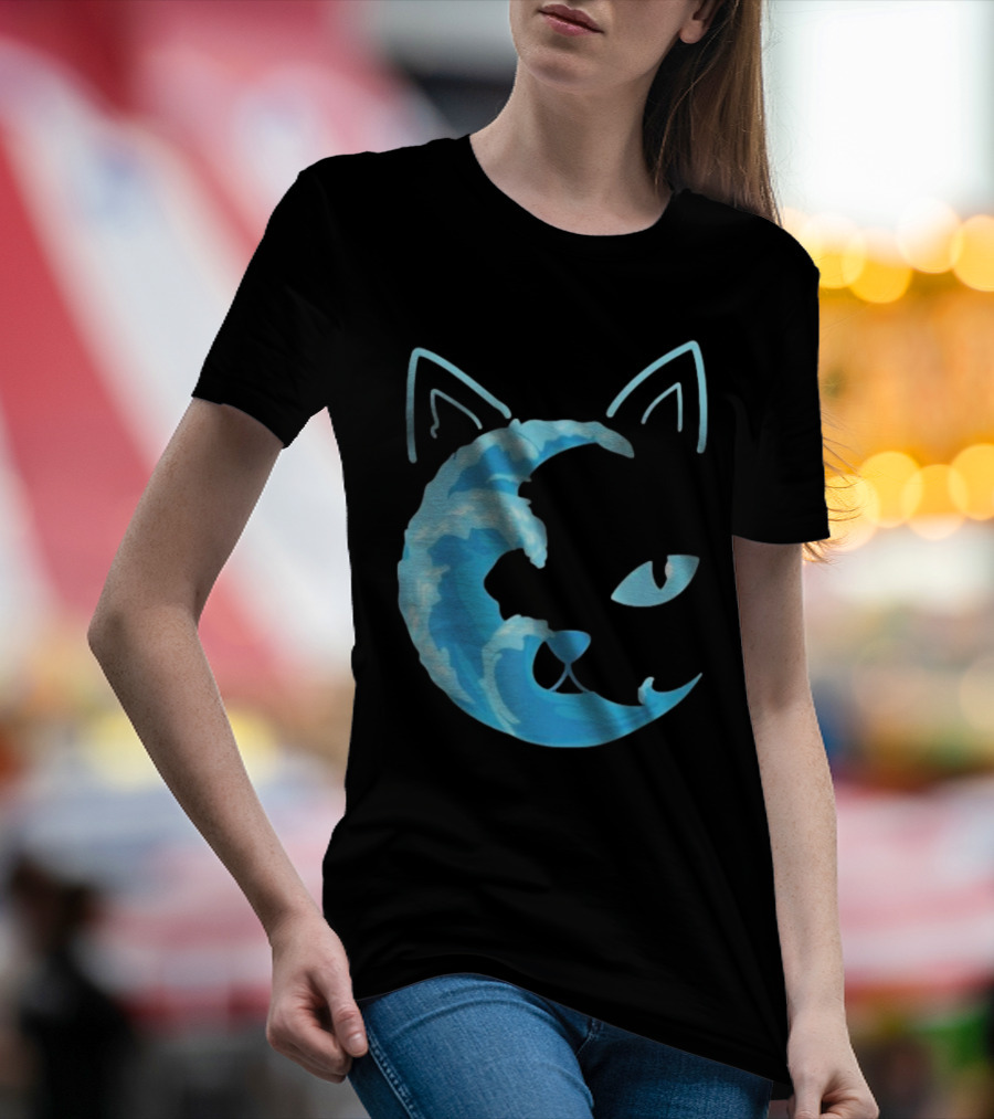 Cat Wave Face Blue T-Shirt