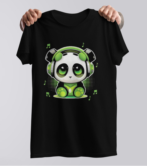 DJ Panda Headphones Music Notes Panda Vitrolinha T-Shirt