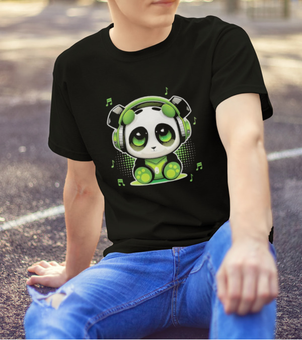 DJ Panda Headphones Music Notes Panda Vitrolinha T-Shirt
