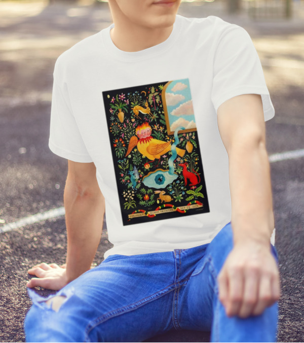Khruangbin Atlanta The Eastern September 28 2024 Colorful Surreal Floral Art With Playful Animals And Streaming Clouds T-Shirt
