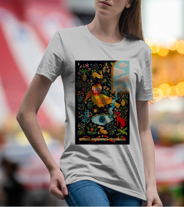 Khruangbin Atlanta The Eastern September 28 2024 Colorful Surreal Floral Art With Playful Animals And Streaming Clouds T-Shirt