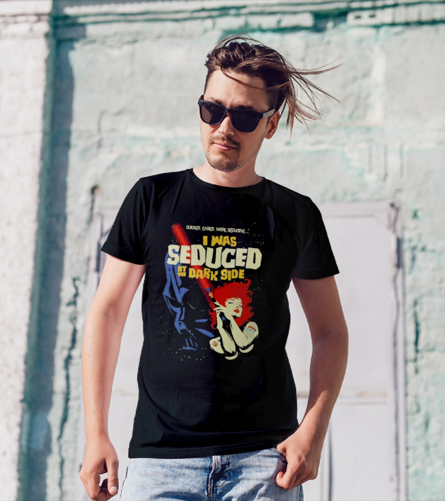 Quicker Easier More Seductive I Was Seduced By The Dark Side With Redhead Holding Lightsaber T-Shirt