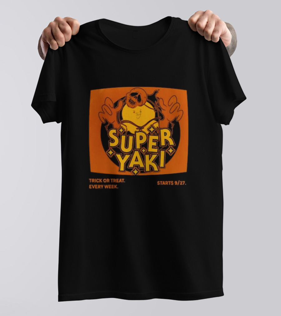 Super Yaki Trick Or Treat Every Week Starts 9/27 Halloween Ghost Orange T-Shirt