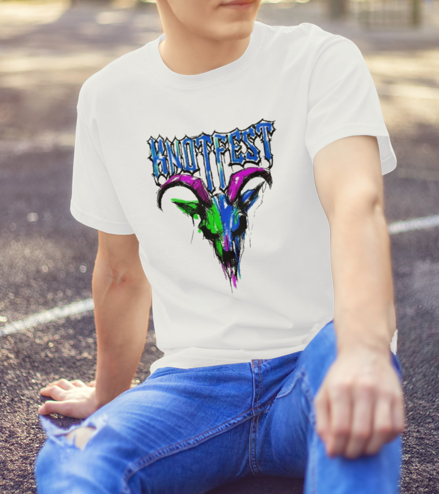 Knotfest Vintage White Concert Pencil Sketch Goat Multicolor T-Shirt