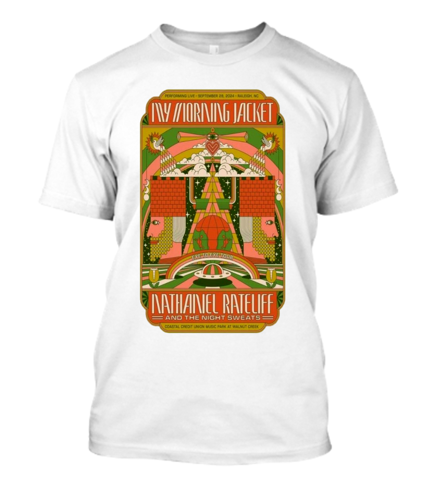 My Morning Jacket And Nathaniel Rateliff September 28 2024 Coastal Credit Union Music Park Raleigh NC Concert Poster Art Deco T-Shirt
