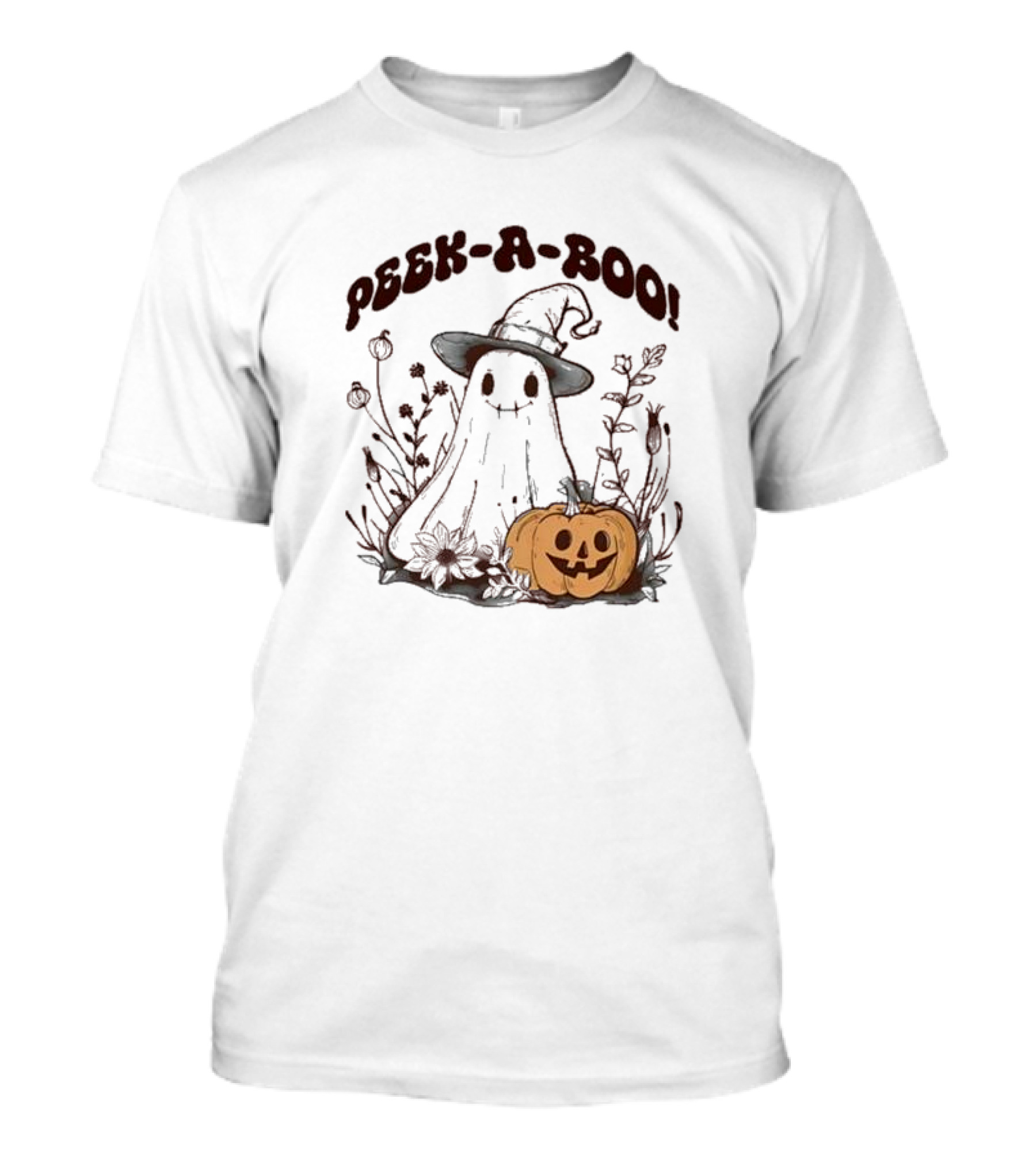 Peek-a-boo Halloween Cute Ghost Pumpkin Witch Hat T-Shirt