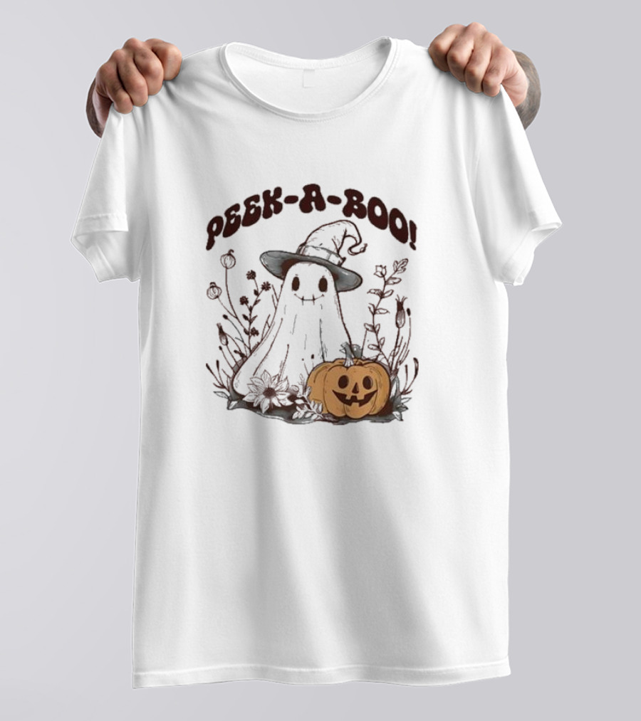 Peek-a-boo Halloween Cute Ghost Pumpkin Witch Hat T-Shirt