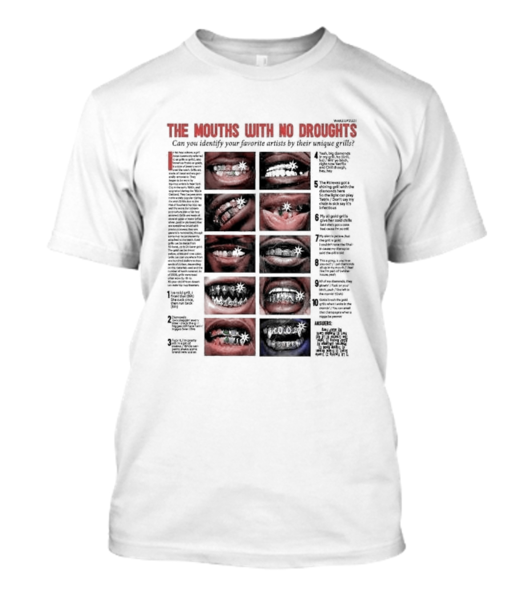 THE MOUTHS WITH NO DROUGHTS Can You Identify Your Favorite Artists By Their Unique Grills? Magazine Style Black And White Printed T-Shirt