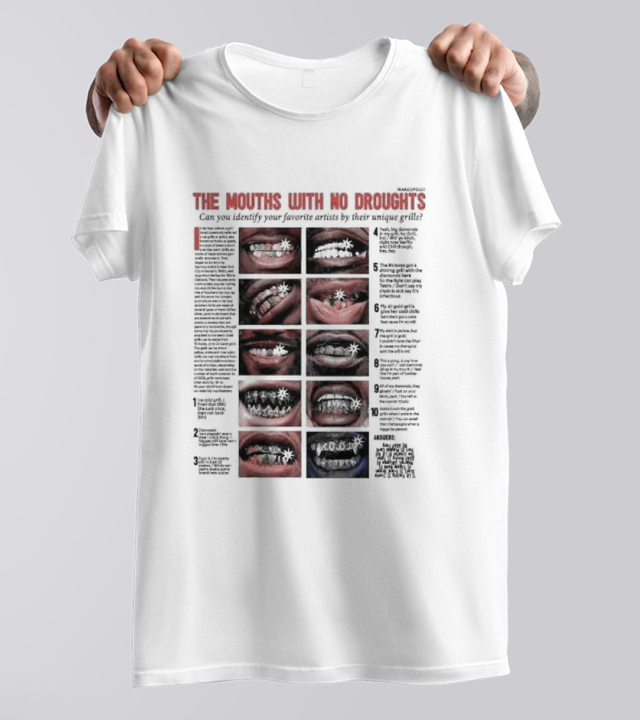 THE MOUTHS WITH NO DROUGHTS Can You Identify Your Favorite Artists By Their Unique Grills? Magazine Style Black And White Printed T-Shirt