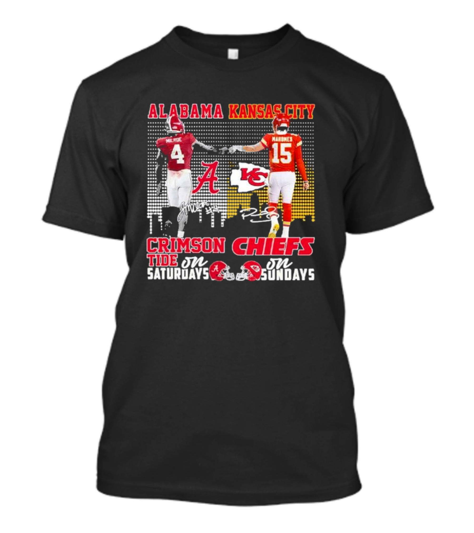 Alabama Crimson Tide Saturdays Kansas City Chiefs Sundays McIlroy 4 Mahomes 15 T-Shirt