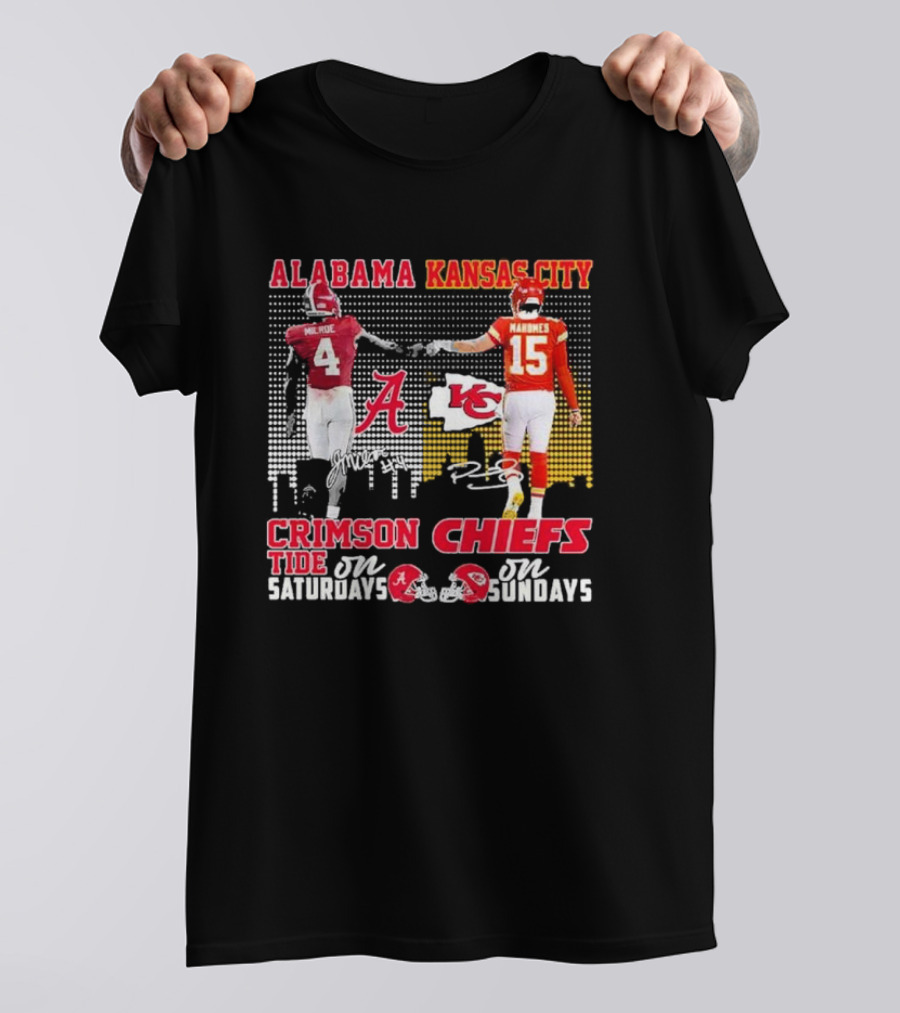 Alabama Crimson Tide Saturdays Kansas City Chiefs Sundays McIlroy 4 Mahomes 15 T-Shirt