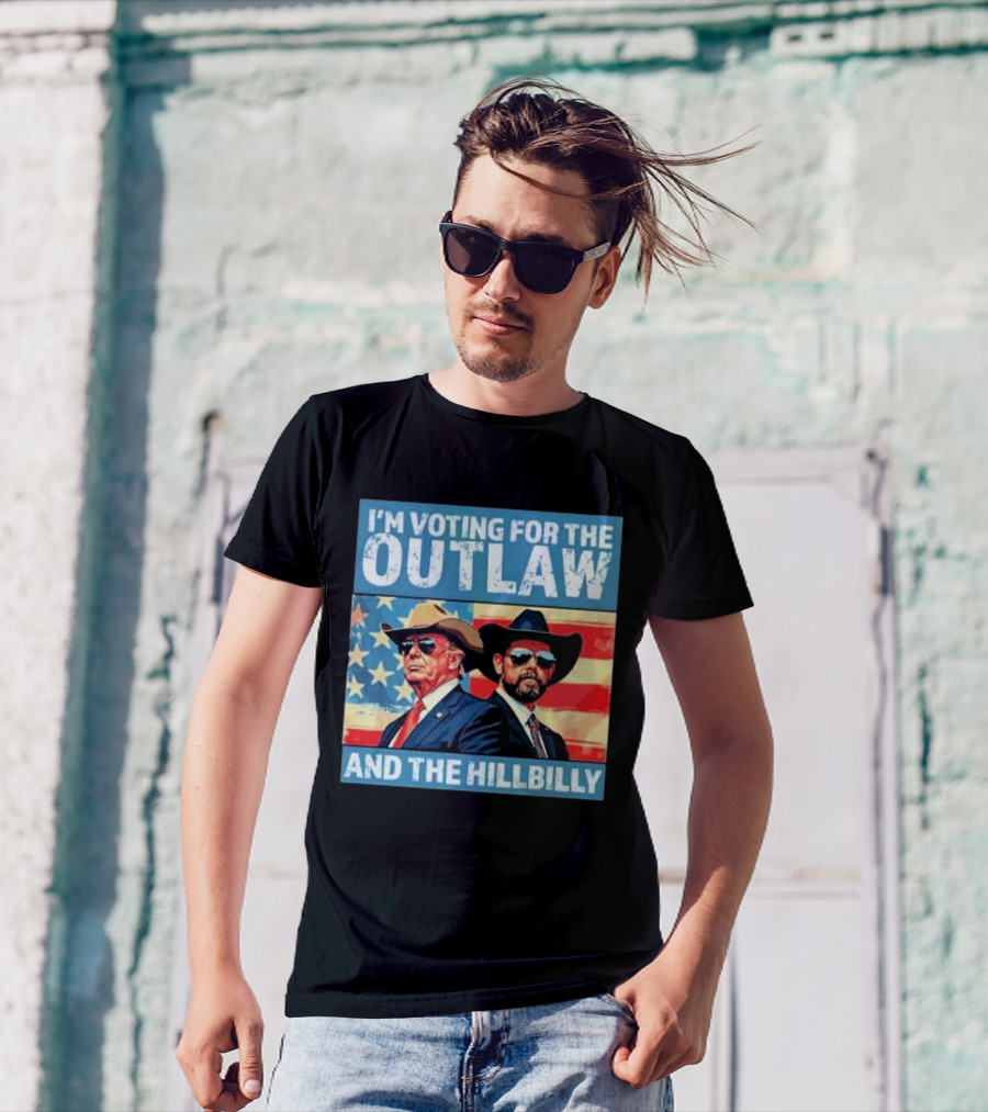I'M VOTING FOR THE OUTLAW AND THE HILLBILLY USA FLAG BACKGROUND T-Shirt
