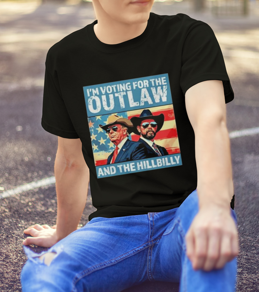 I'M VOTING FOR THE OUTLAW AND THE HILLBILLY USA FLAG BACKGROUND T-Shirt