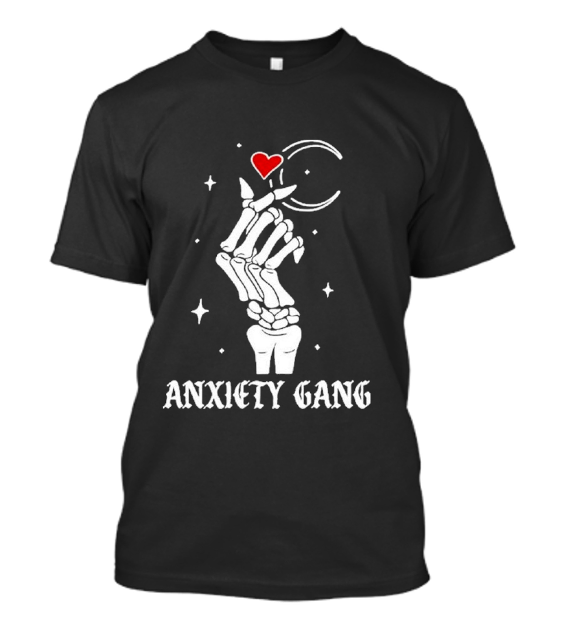Jfourmess Halloween Anxiety Gang Skeleton Hand Heart And Stars T-Shirt