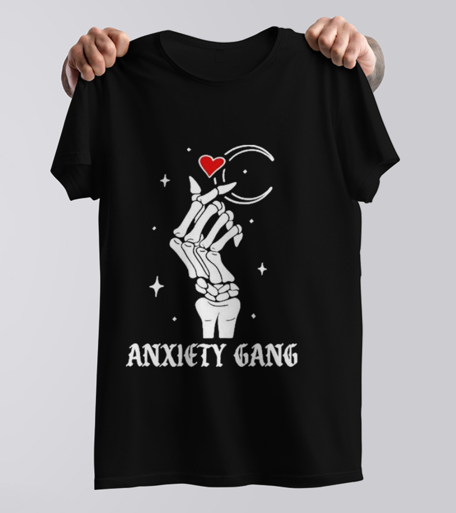 Jfourmess Halloween Anxiety Gang Skeleton Hand Heart And Stars T-Shirt
