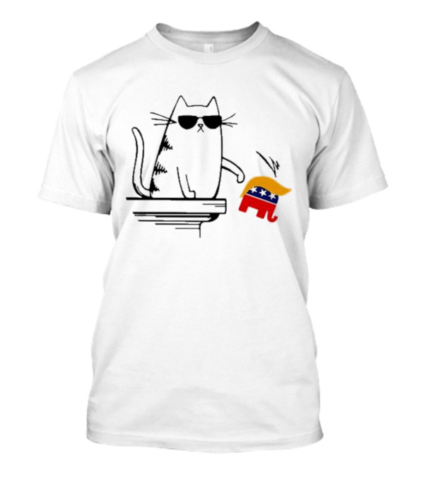 Cool Cat Knocks Over Trump Hair 2024 Elephant T-Shirt