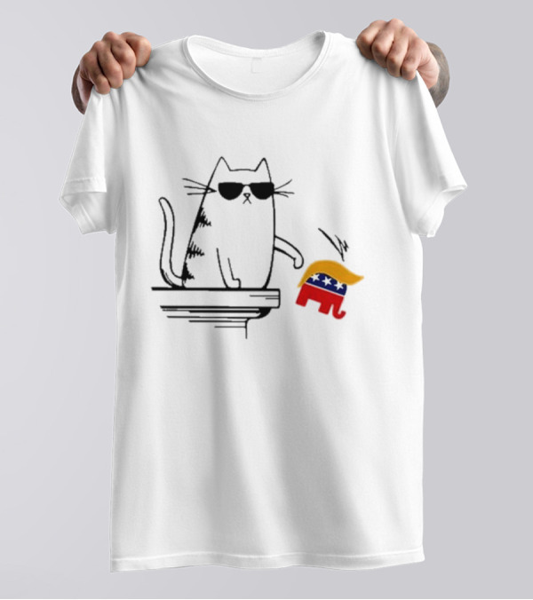 Cool Cat Knocks Over Trump Hair 2024 Elephant T-Shirt