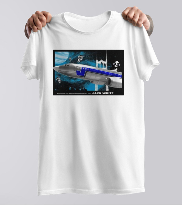 Jack White September 30 2024 Revolution Hall Portland OR Plane And Astronauts Space Scene T-Shirt