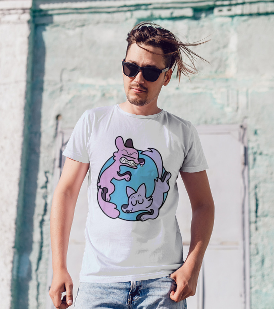 Noobtheloser Two Wolves Pastel Yin Yang T-Shirt