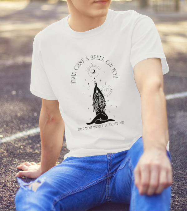 Time Cast A Spell On You But You Won’t Forget Me Mystical Yoga Pose With Celestial Symbols T-Shirt