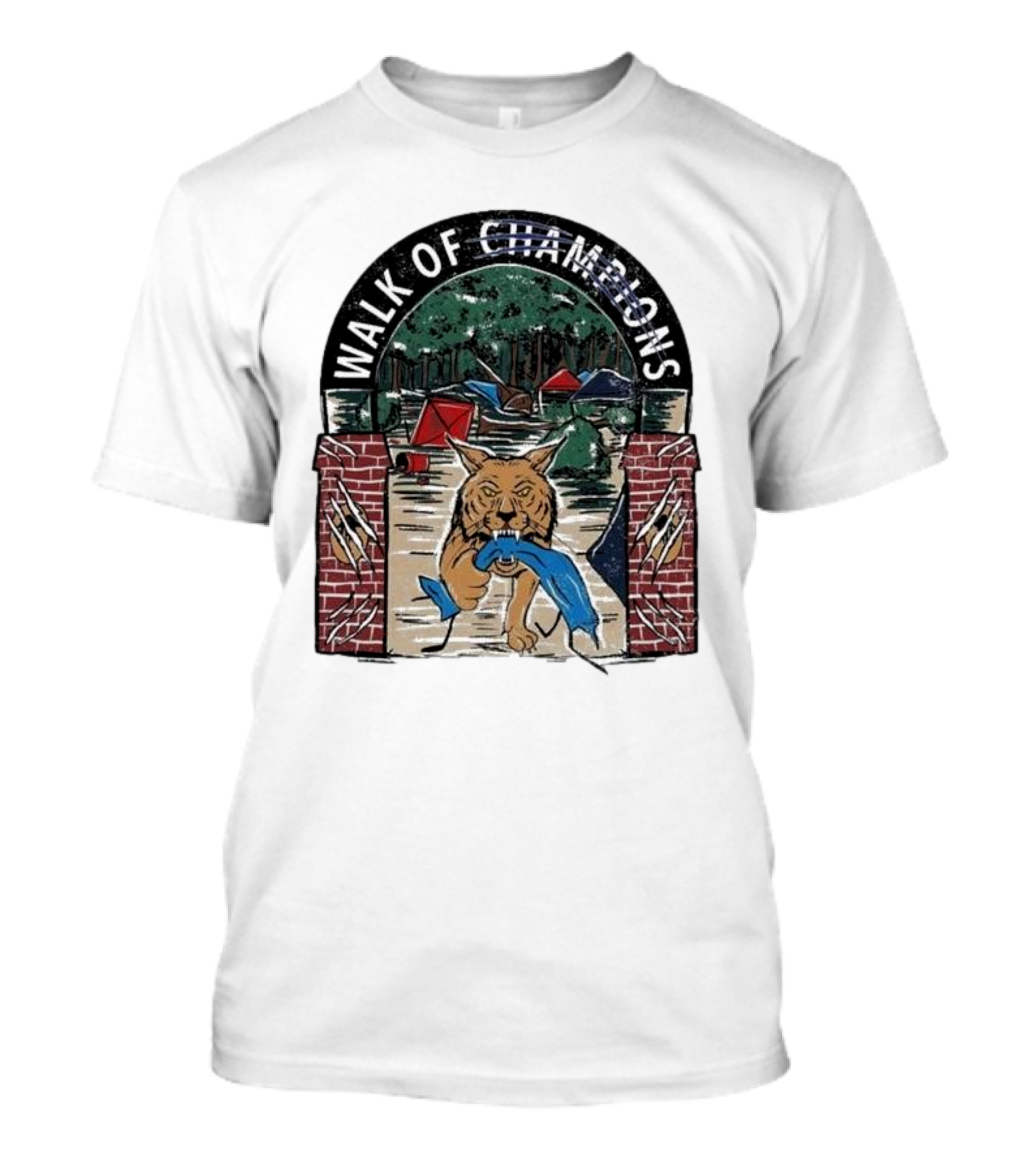 Walk Of Champions Wildcat With Tents And Forest Archway Scene T-Shirt