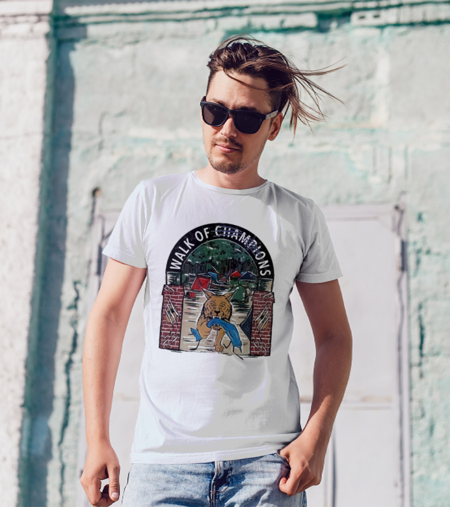 Walk Of Champions Wildcat With Tents And Forest Archway Scene T-Shirt