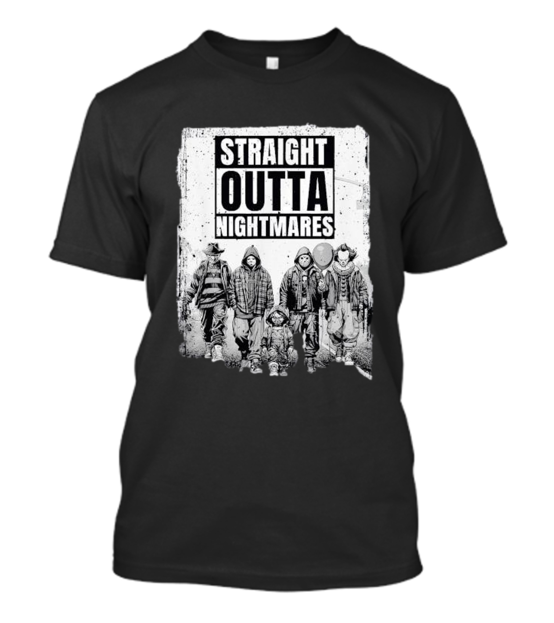Straight Outta Nightmares Horror Halloween Scary Icons T-Shirt