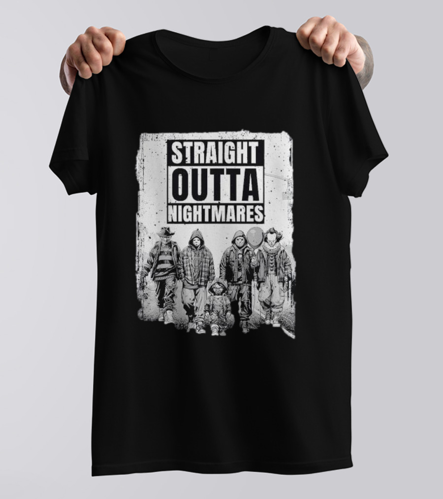 Straight Outta Nightmares Horror Halloween Scary Icons T-Shirt