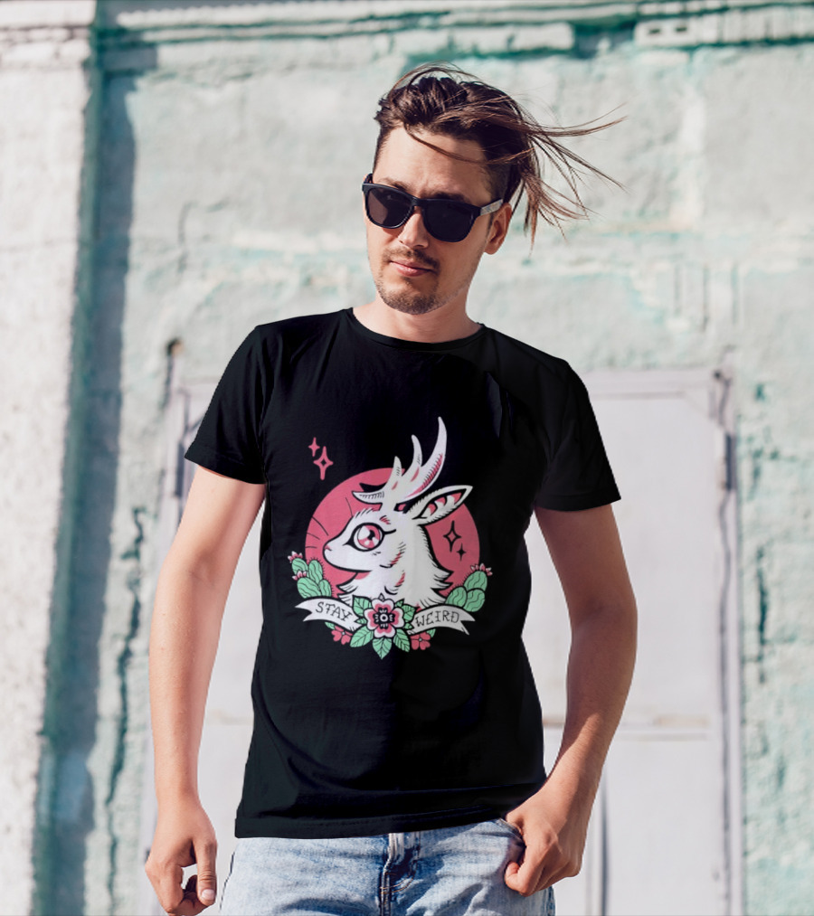 Stay Weird Bgibs Fantasy Deer Floral Circle Cactus Flowers T-Shirt