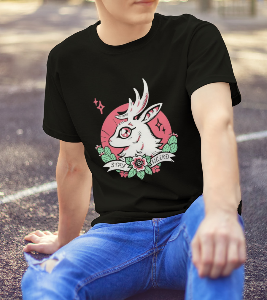 Stay Weird Bgibs Fantasy Deer Floral Circle Cactus Flowers T-Shirt