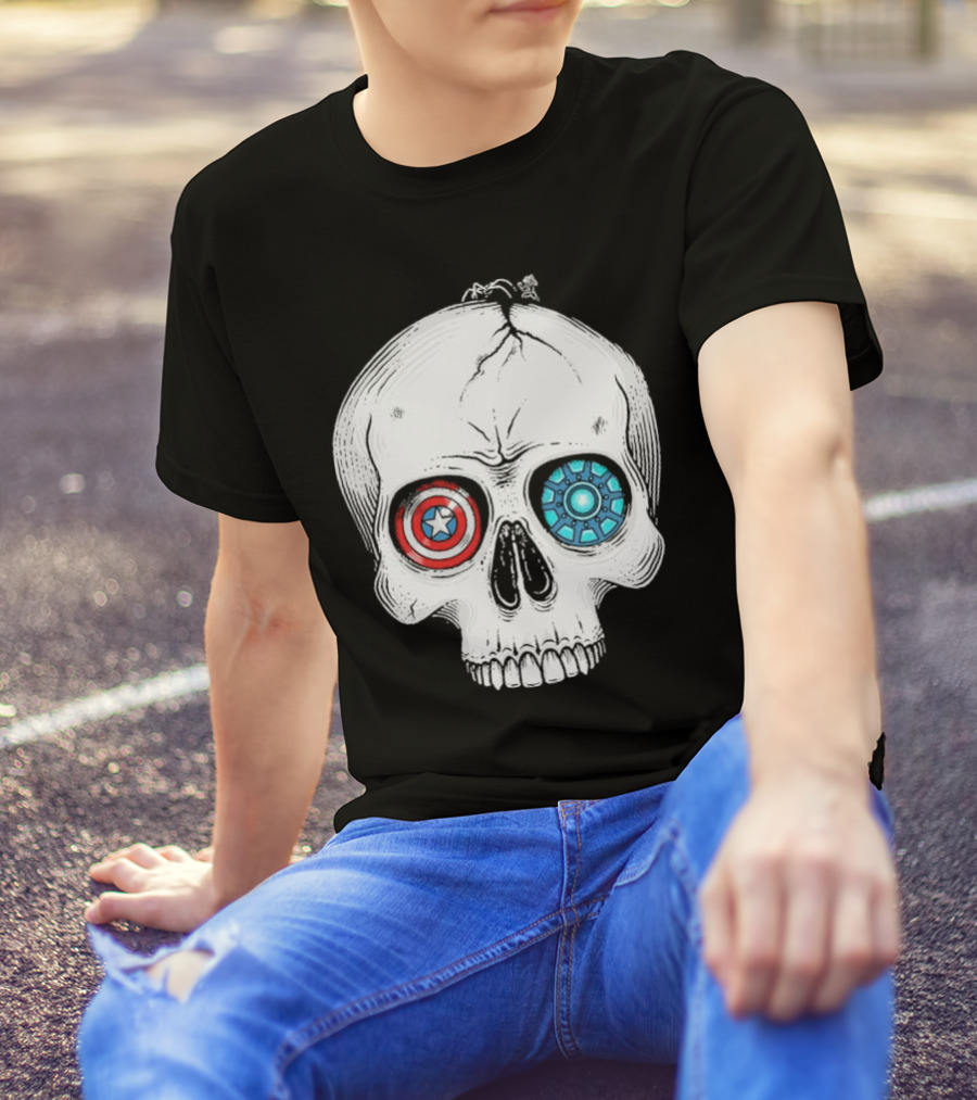 United We Stand Captain America Iron Man Civil War Skull T-Shirt