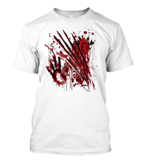 Blood Splatter Bloody Halloween Red Hand Zombie Handprint Claw Marks T-Shirt