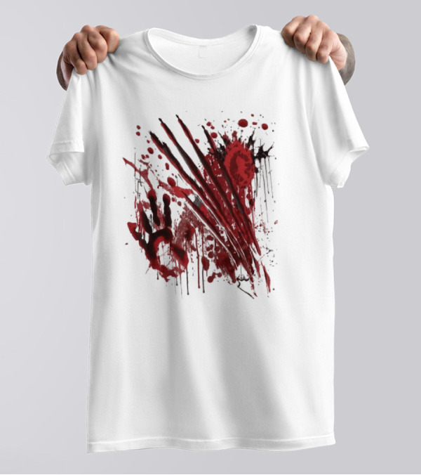 Blood Splatter Bloody Halloween Red Hand Zombie Handprint Claw Marks T-Shirt
