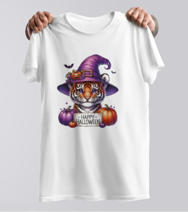 Detroit Tigers Cute Tiger Cub Witch Hat Halloween Pumpkin Lover Sublimation October T-Shirt