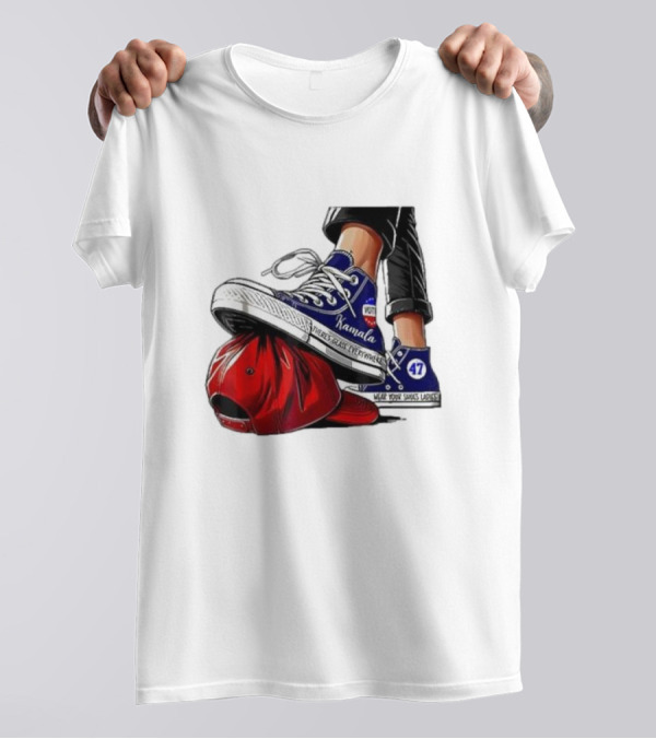 Kamala Sneakers Stomping Red Maga Hat Vote 47 Wear Shoes Change Walk Three Times Fast Crywalker T-Shirt