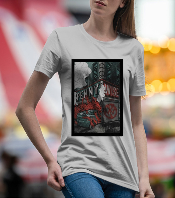 Pennywise October 02 2024 Mohawk Austin Show Burning Car Graffiti Street Scene T-Shirt