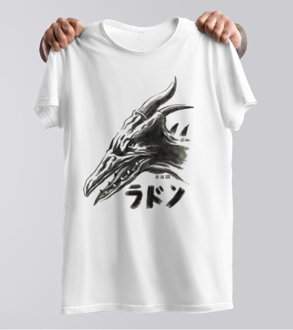 Waterbrushed Kaiju Rodan Japanese Text T-Shirt