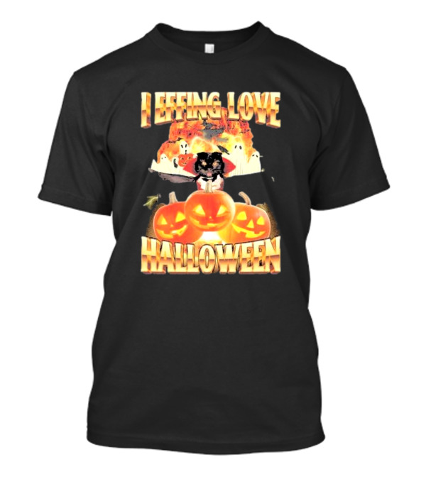 I Effing Love Halloween Bat Cat With Pumpkins And Ghosts T-Shirt