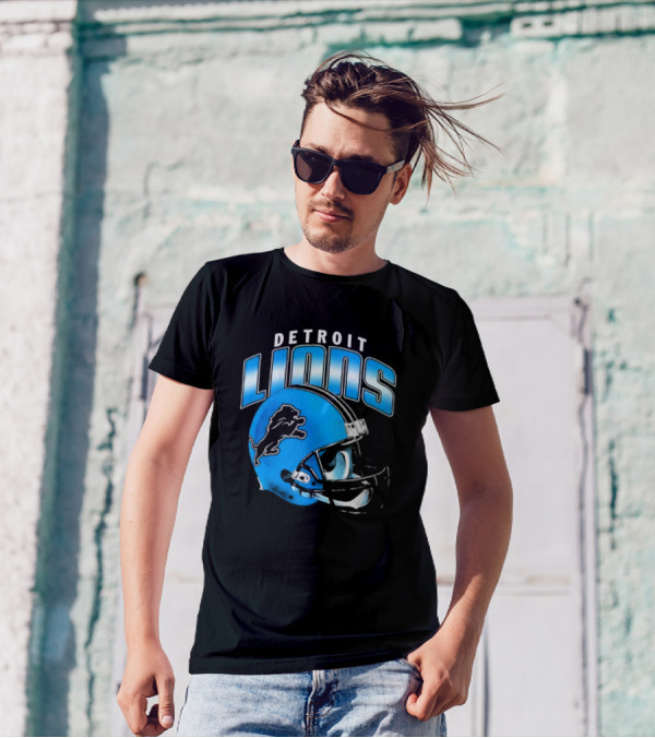 Detroit Lions Blue Gradient Football Helmet T-Shirt